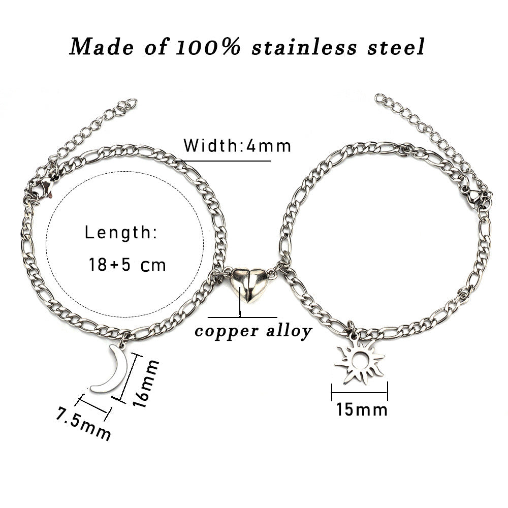 Couples Sun Moon Magnetic Bracelets | Stainless Steel Set