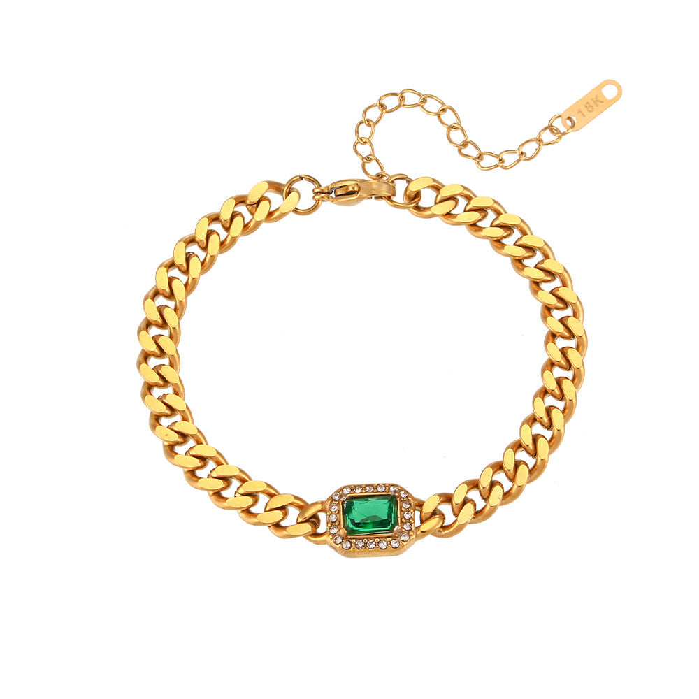 Men's Cuban Link Zircon Bracelet | Stainless Steel Chain