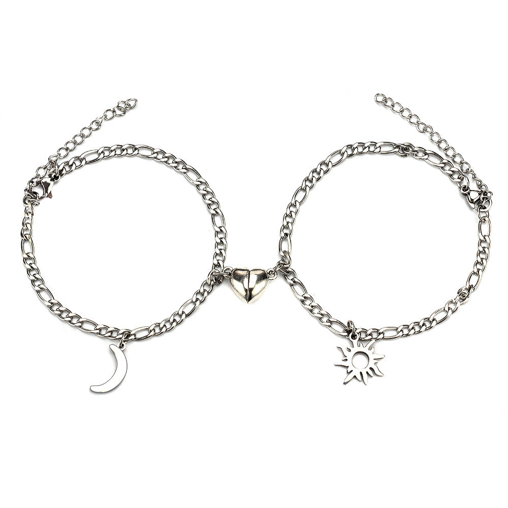 Couples Sun Moon Magnetic Bracelets | Stainless Steel Set