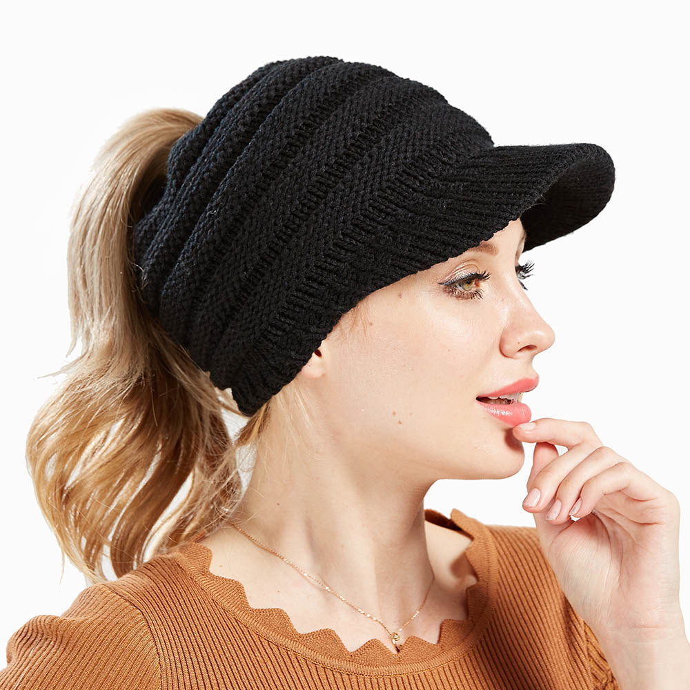 Women's Ponytail Knit Beanie | Warm Winter Knitted Hat