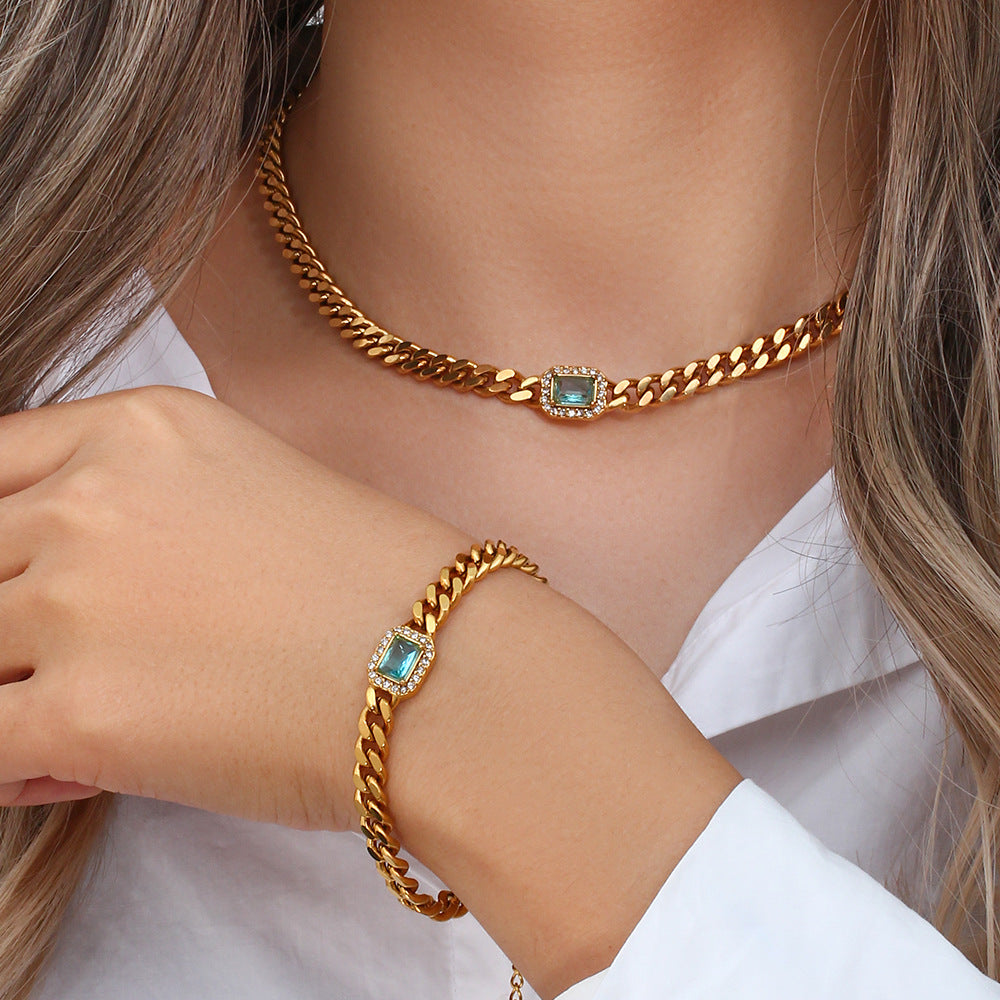 Men's Cuban Link Zircon Bracelet | Stainless Steel Chain