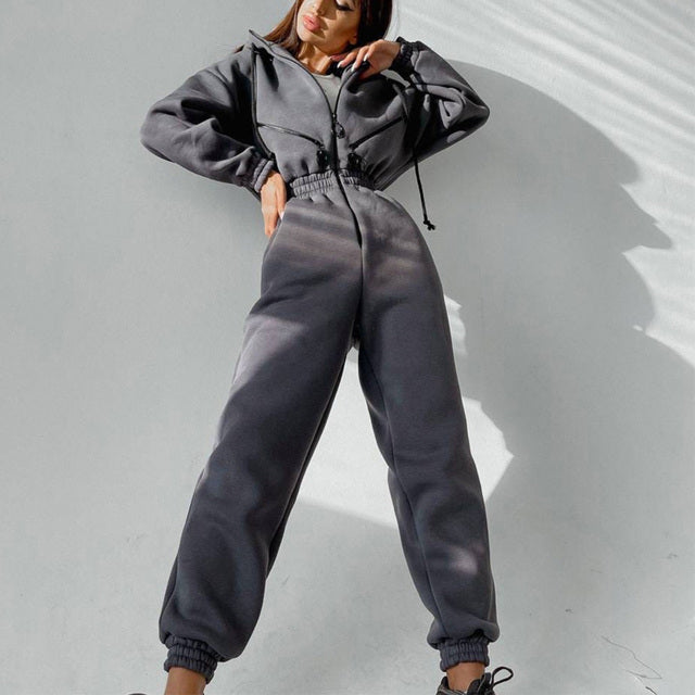 Women's Two Piece Hoodie Set | Casual Zip-Up Tracksuit
