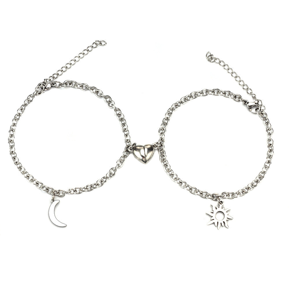 Couples Sun Moon Magnetic Bracelets | Stainless Steel Set