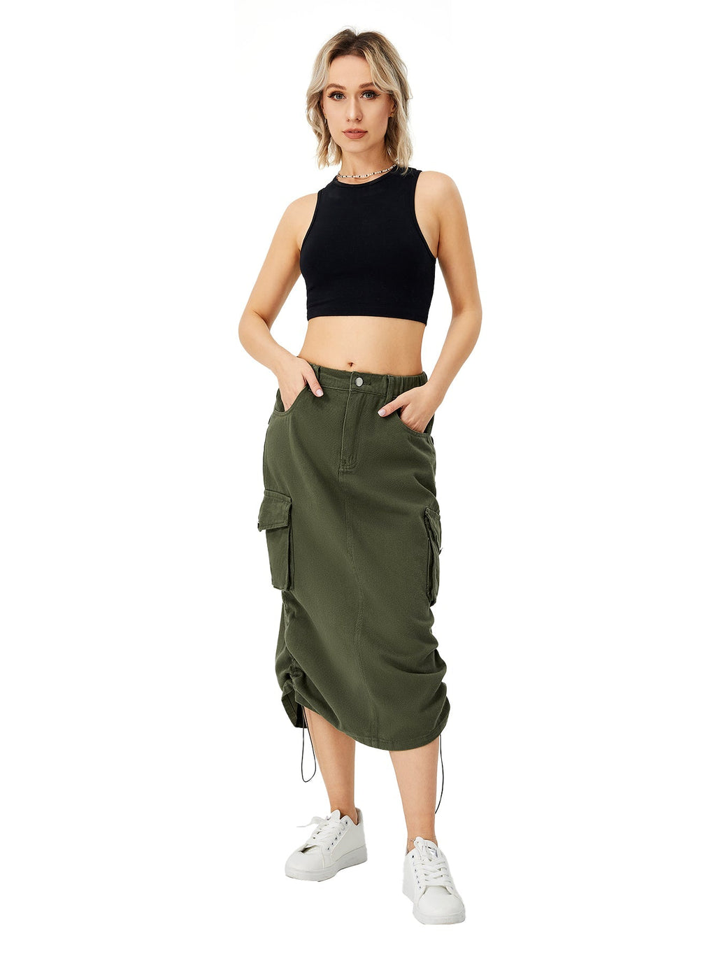 Women's Cargo Maxi Skirt | High Waist Split Pocket Skirt