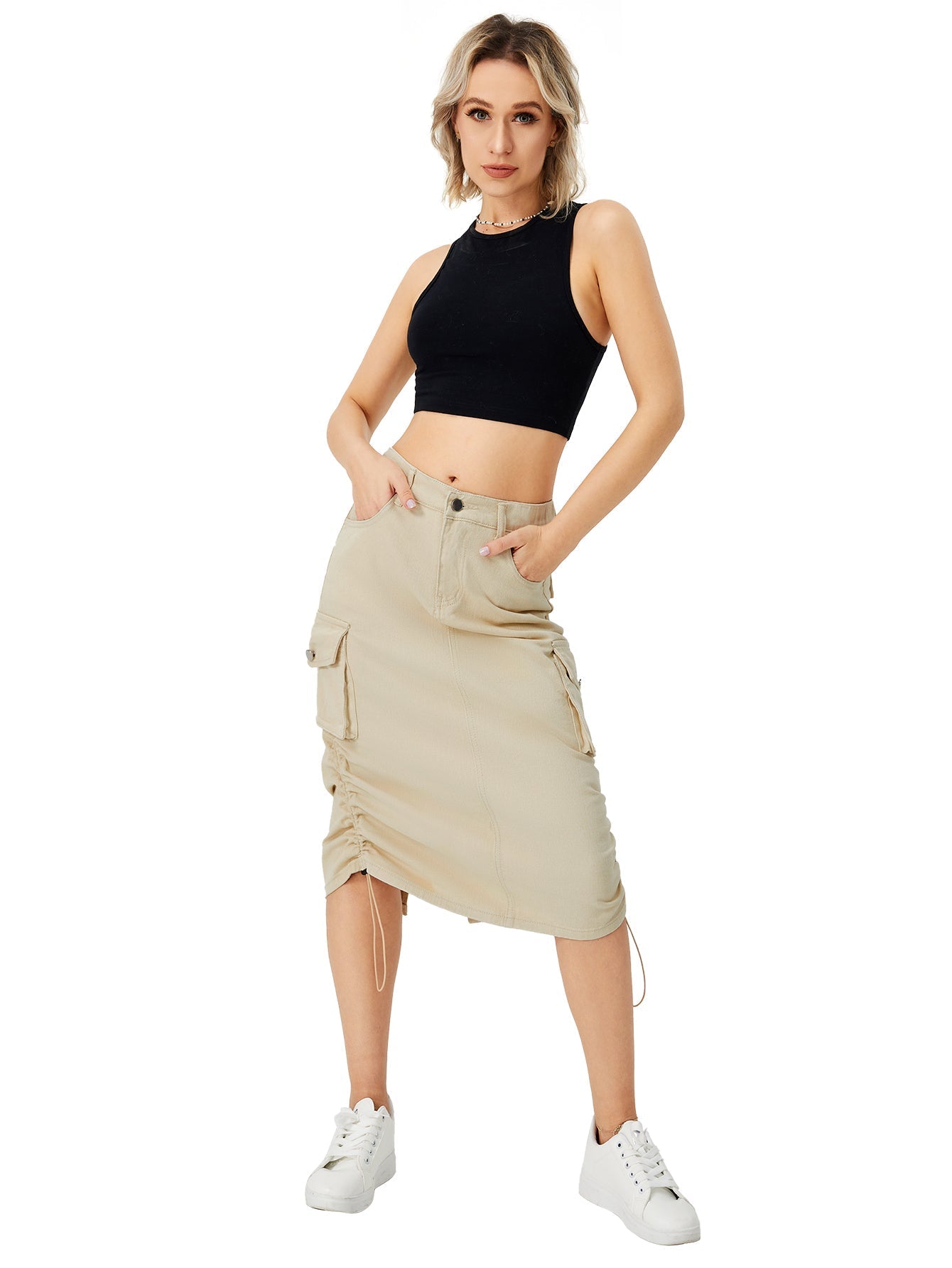 Women's Cargo Maxi Skirt | High Waist Split Pocket Skirt