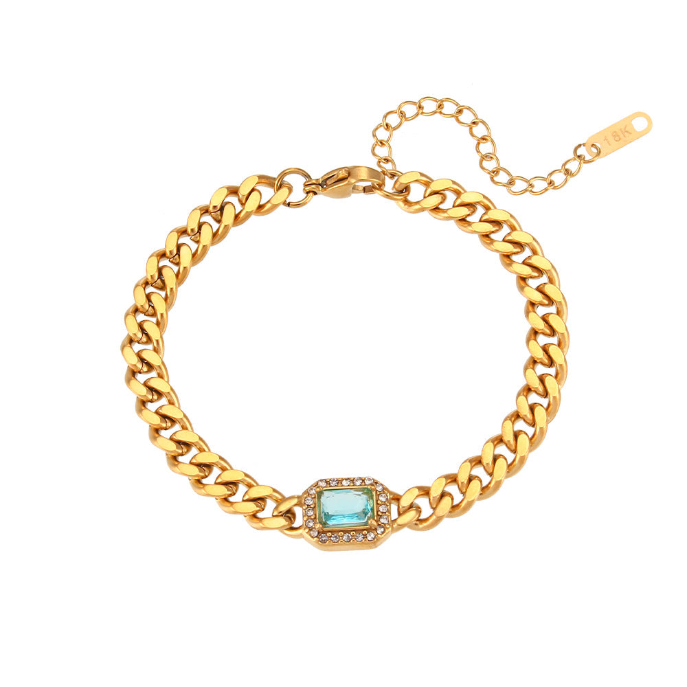 Men's Cuban Link Zircon Bracelet | Stainless Steel Chain