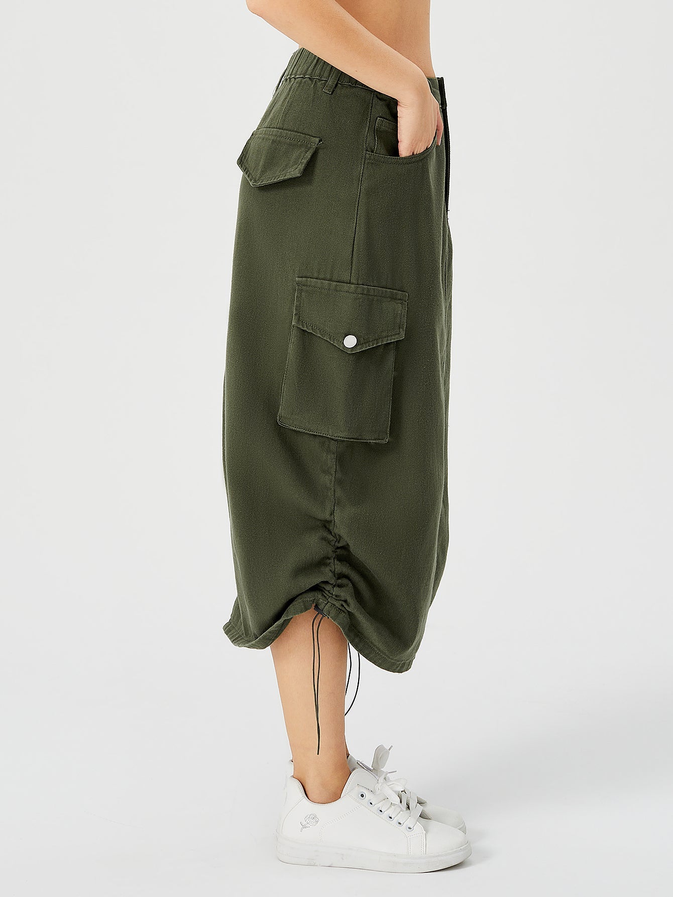 Women's Cargo Maxi Skirt | High Waist Split Pocket Skirt