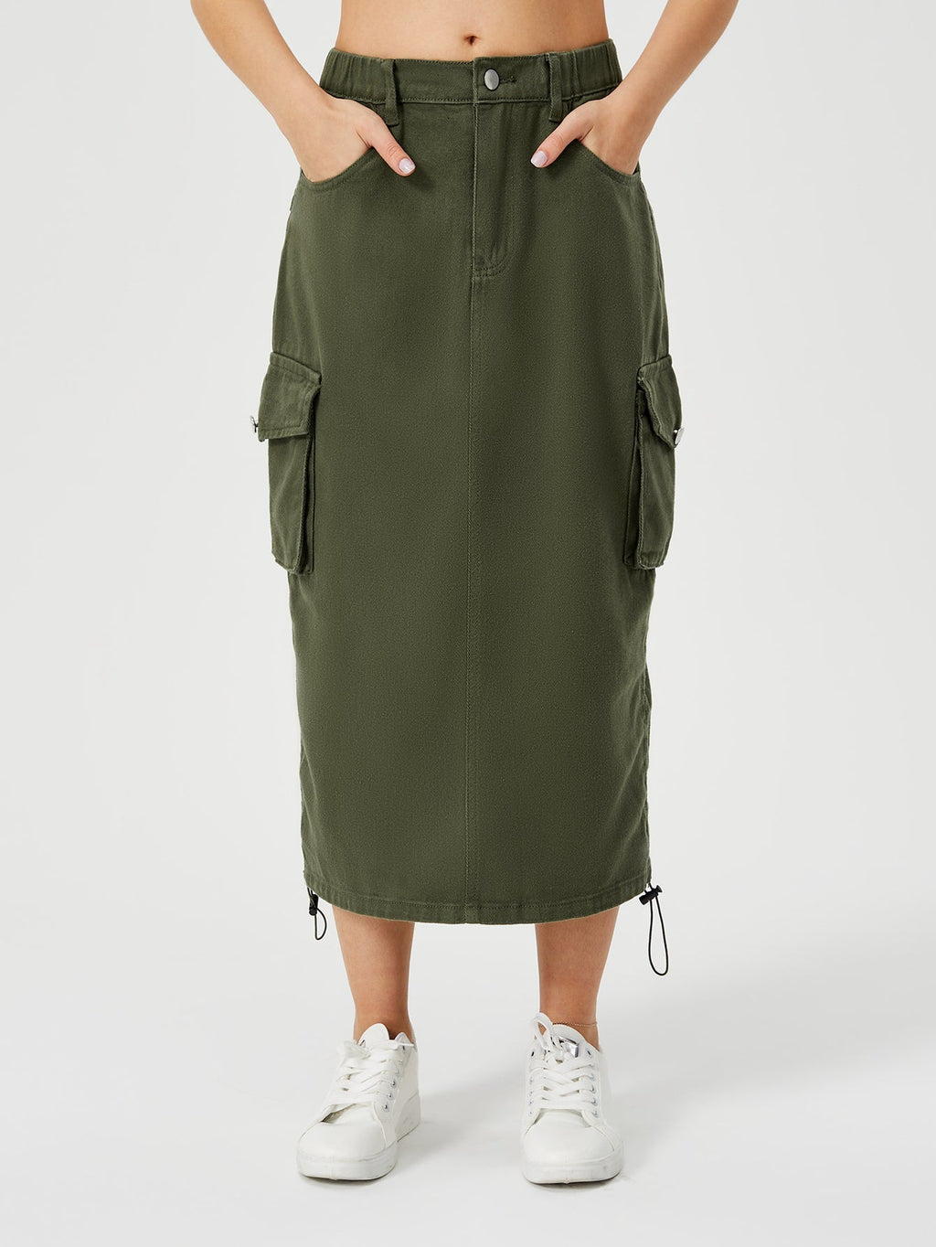 Women's Cargo Maxi Skirt | High Waist Split Pocket Skirt