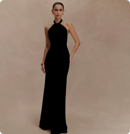 Ins Bodycon Halter Dress Sexy Backless Slim Fit Waist Slimming Maxi Dresses Prom Party Club Clothing For Women