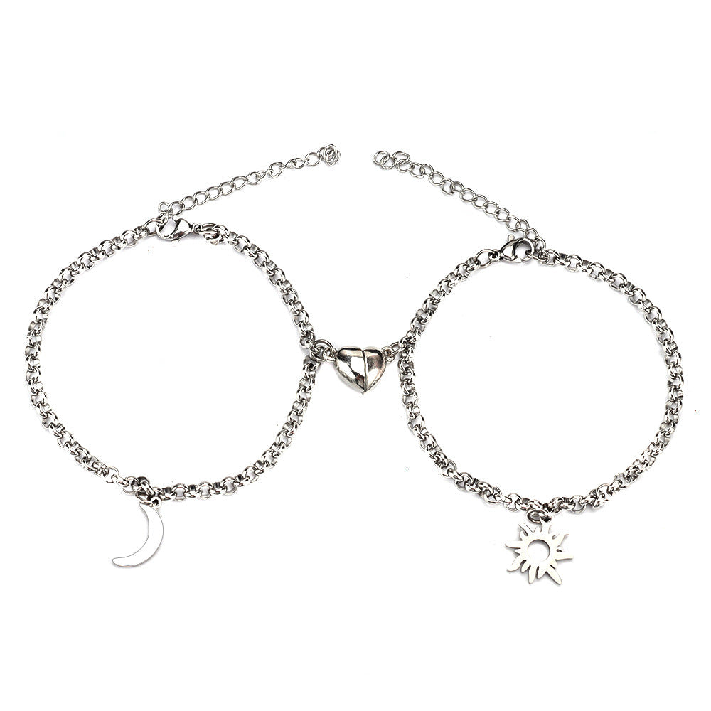 Couples Sun Moon Magnetic Bracelets | Stainless Steel Set