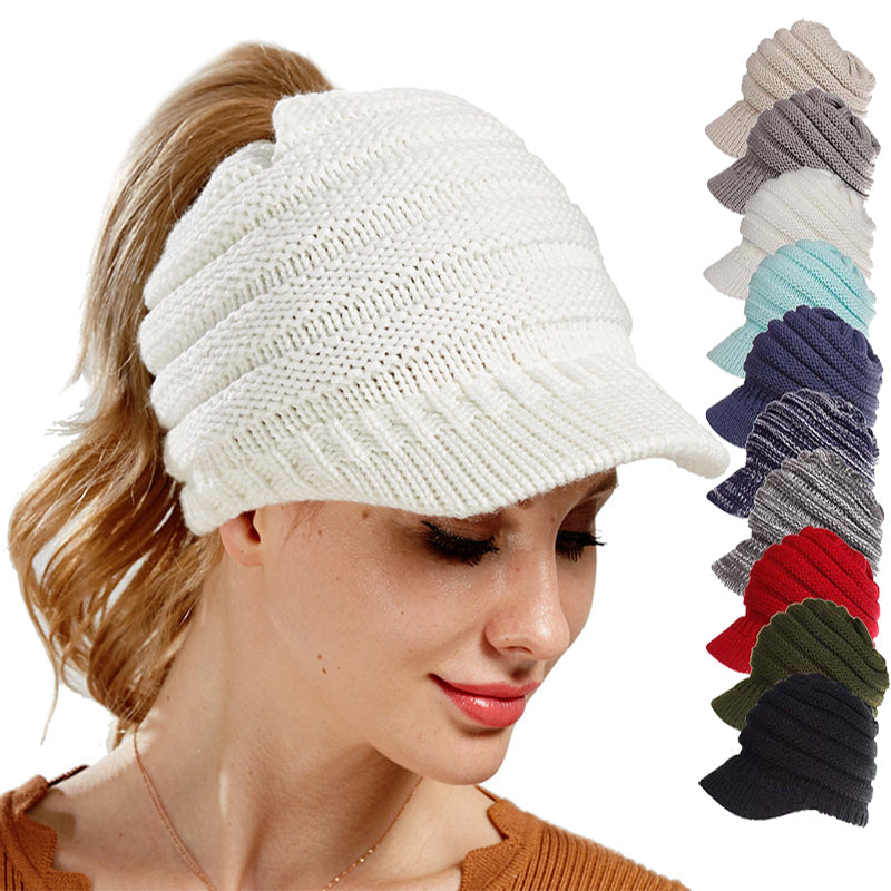 Women's Ponytail Knit Beanie | Warm Winter Knitted Hat