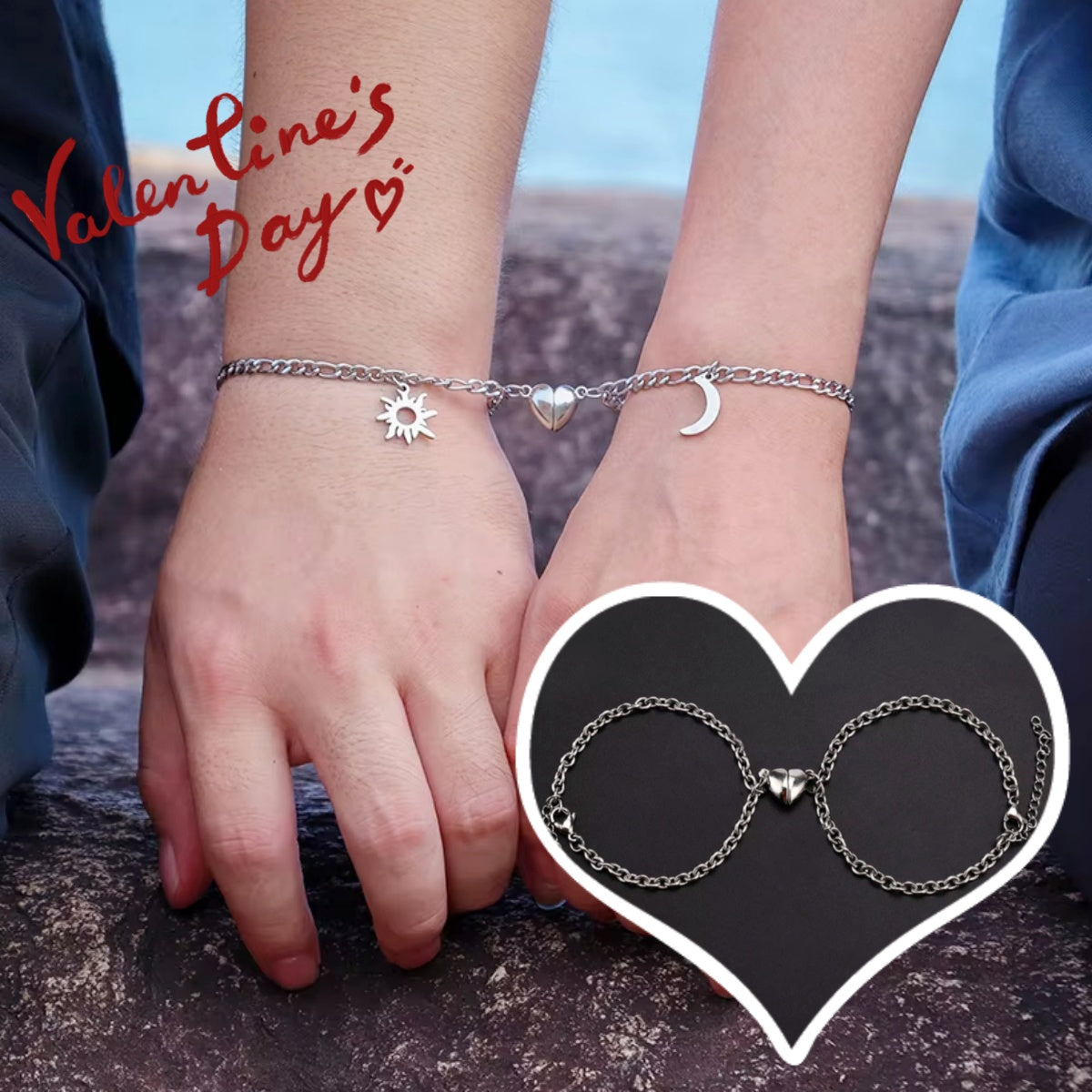 Couples Sun Moon Magnetic Bracelets | Stainless Steel Set