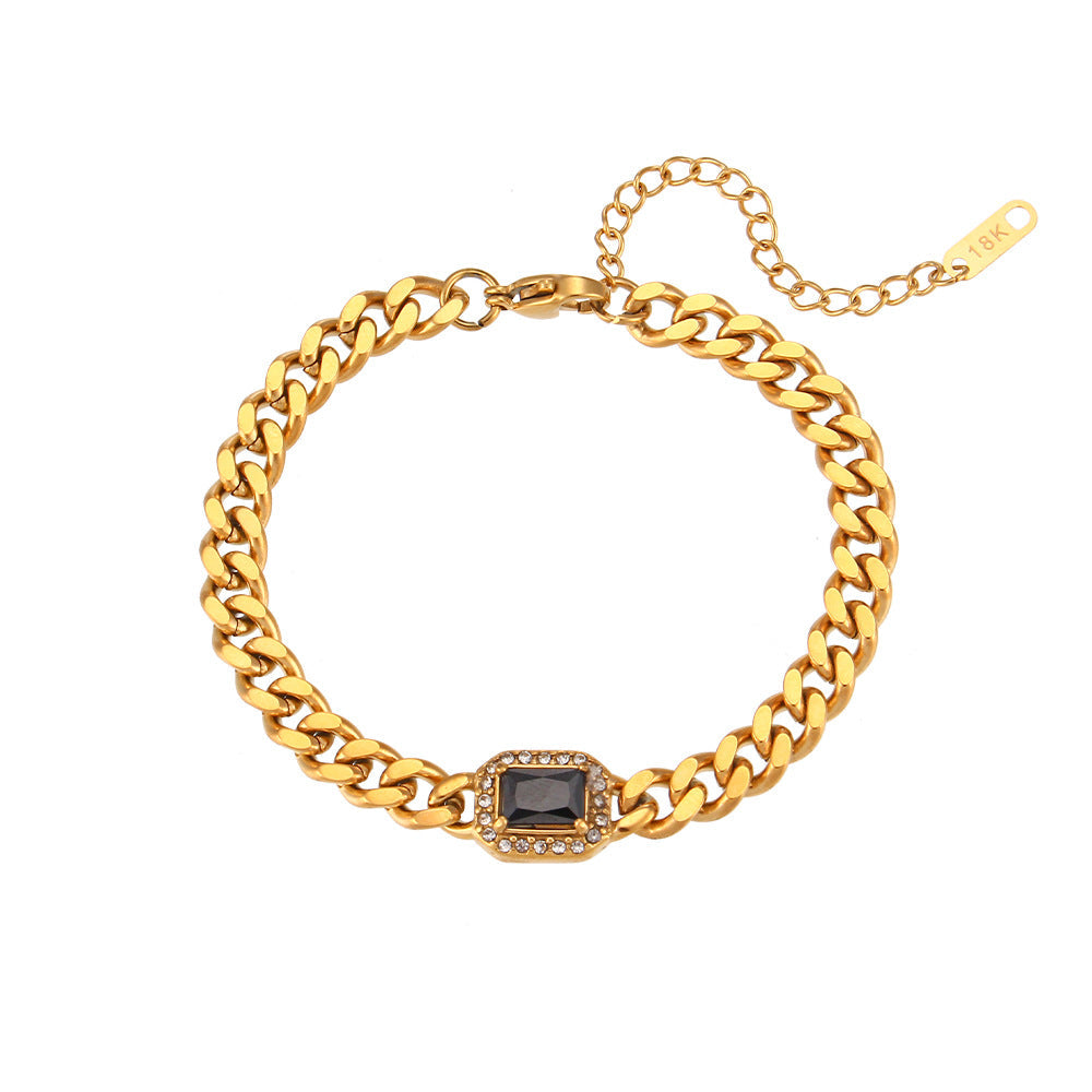 Men's Cuban Link Zircon Bracelet | Stainless Steel Chain