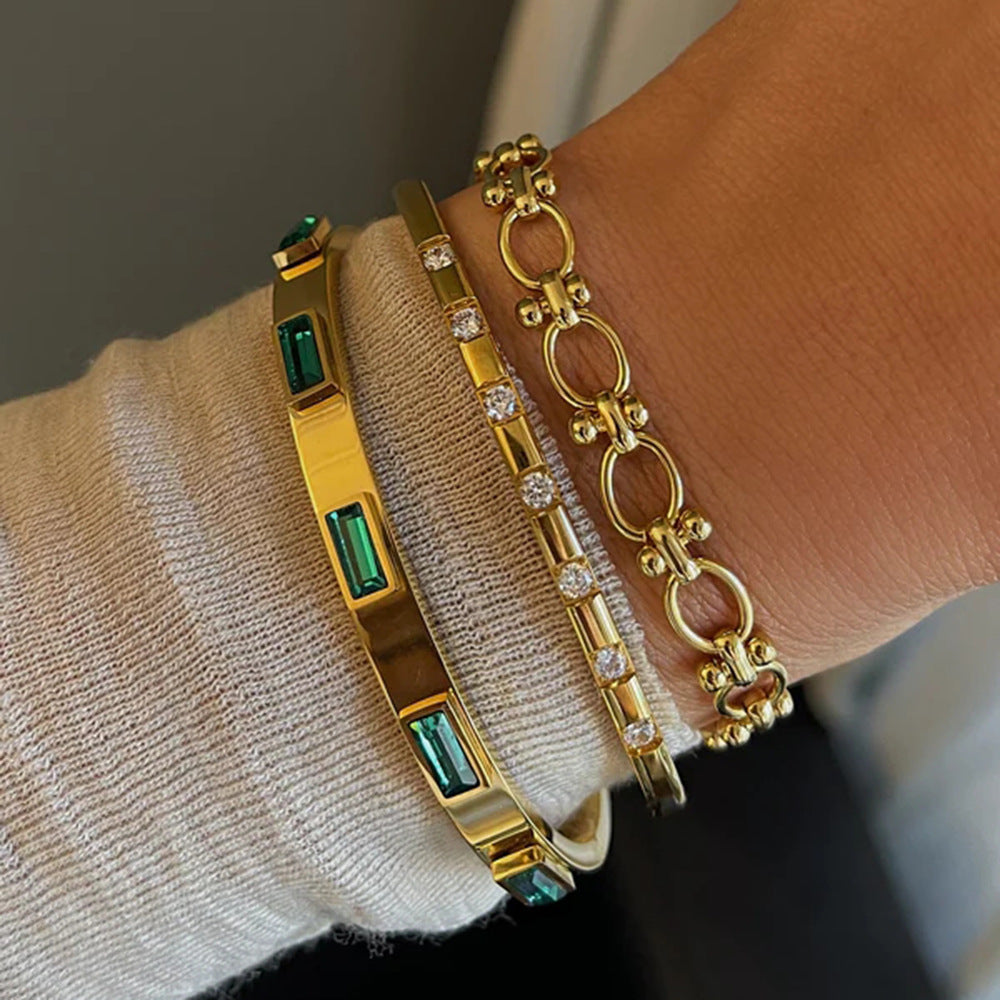 Gold-Plated Zirconia Bracelet | Stainless Steel Jewelry