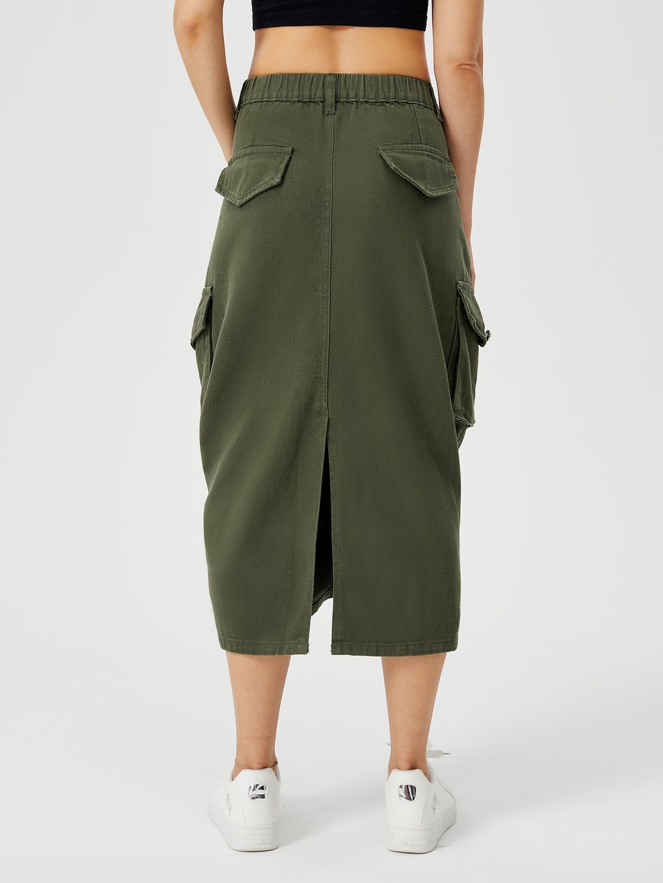 Women's Cargo Maxi Skirt | High Waist Split Pocket Skirt