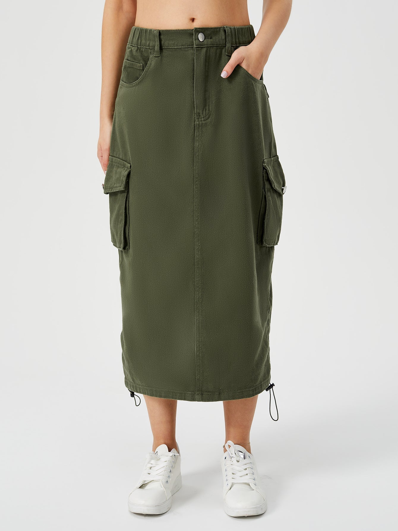 Women's Cargo Maxi Skirt | High Waist Split Pocket Skirt