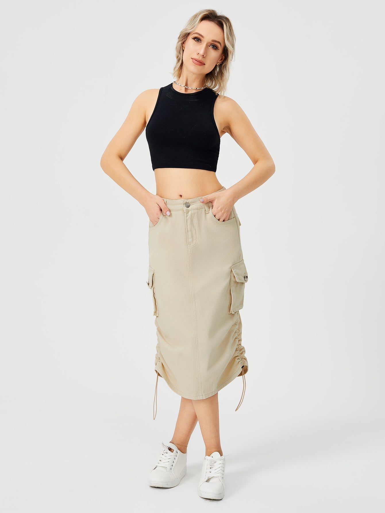 Women's Cargo Maxi Skirt | High Waist Split Pocket Skirt