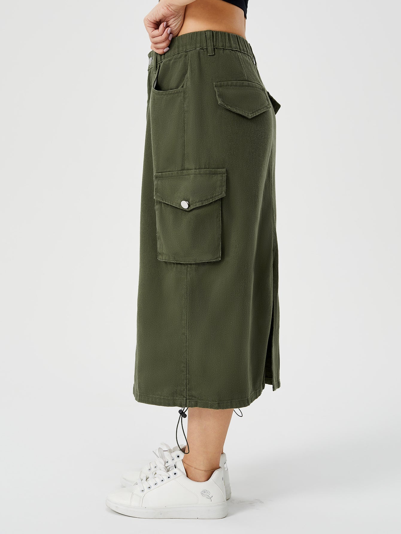 Women's Cargo Maxi Skirt | High Waist Split Pocket Skirt